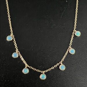 Vintage Costume Jewelry Gold over Sterling Silver Blue Opal Droplet 18" Necklace